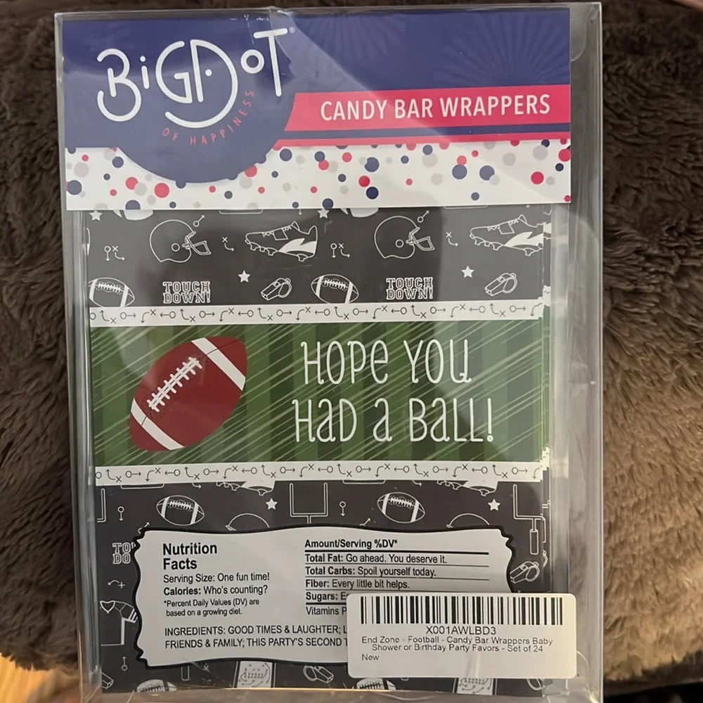 END ZONE/FOOTBALL CANDY BAR WRAPPERS BABY SHOWER/BIRTHDAY PARTY FAVORS SET OF 24